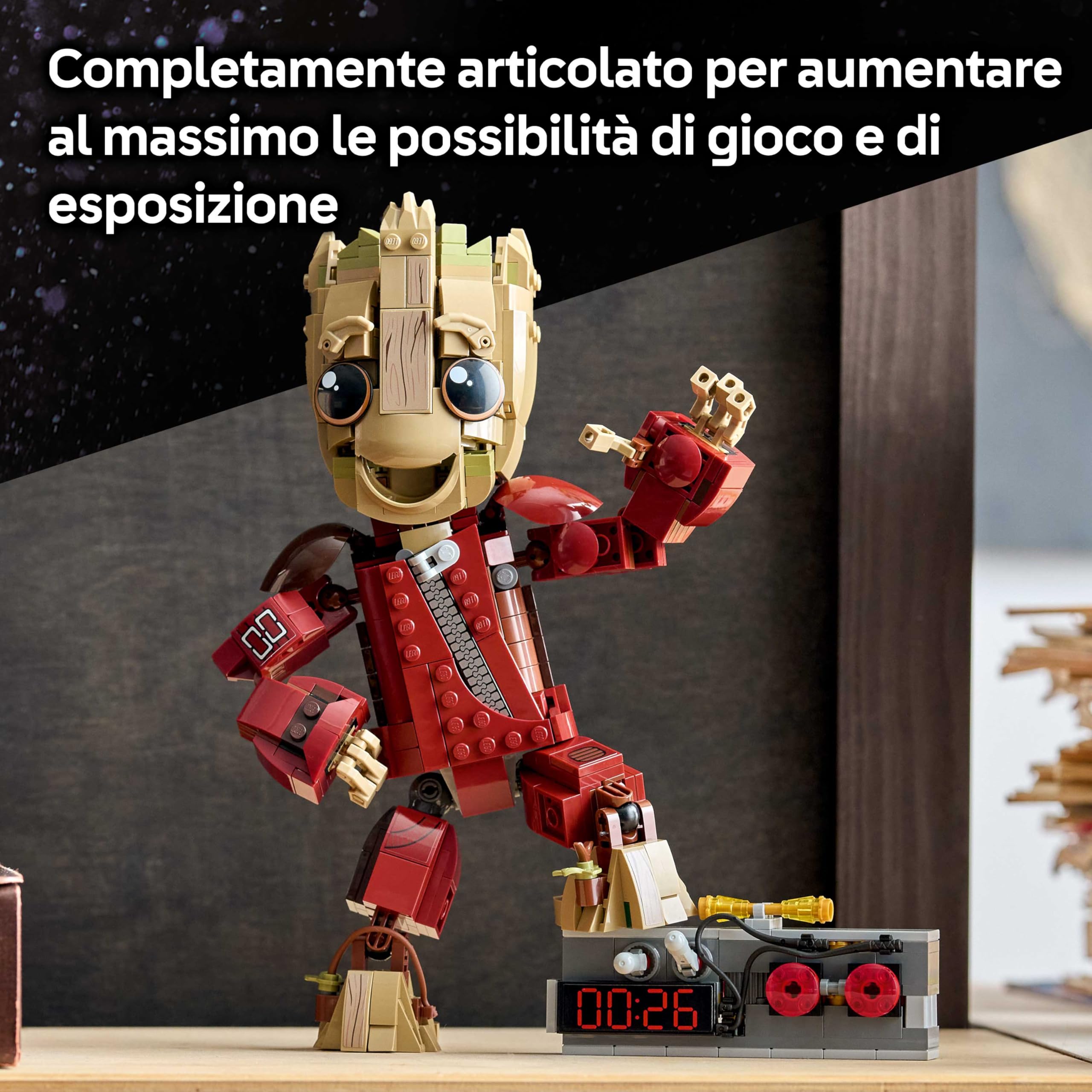 LEGO | Marvel Groot in Tuta da Ravager - Action Figure Giocattolo da Collezione per Supereroi - Decorazione per Camera da Letto o Scrivania - Regalo di Compleanno per Bambini e Fan da 10 Anni - 76341