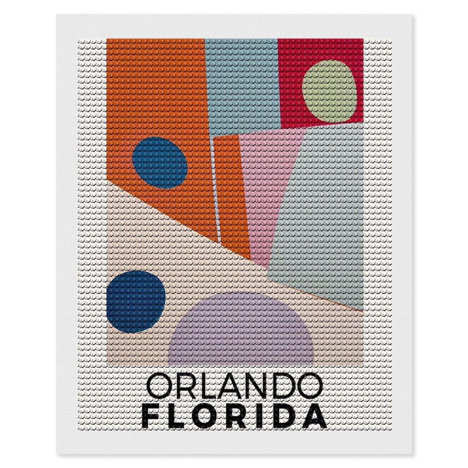 Junmoney Orlando Florida Diamond Painting Canvas Set 16"x20", Full Kit Included, Calming Craft to Unwind, Farmhouse Decor, Christmas Gift