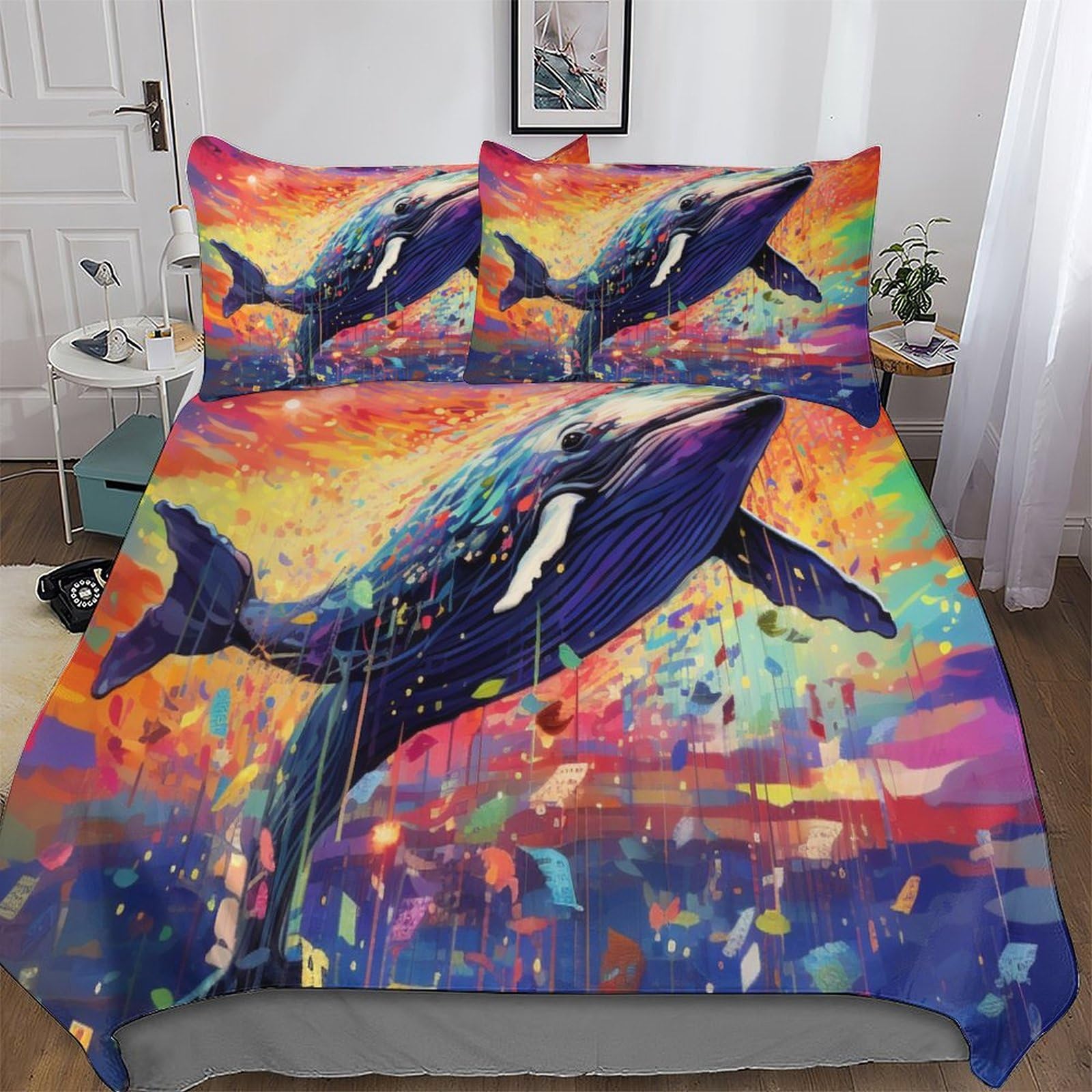 Parure de lit impression 3D motif baleine housse de couette 200x200 en microfibre