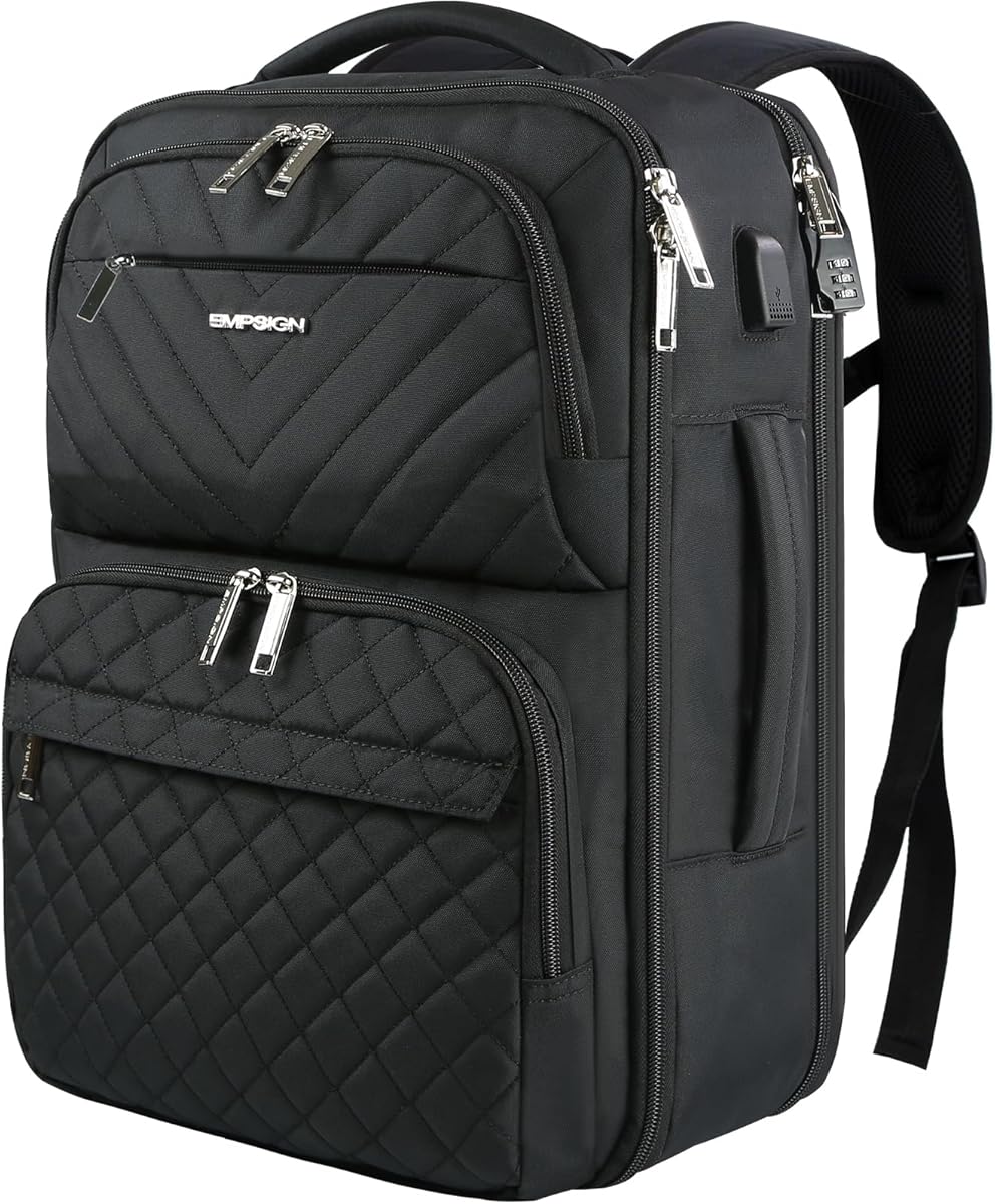 EMPSIGN Ryanair Handgepäck, 46x33x18 cm Reiserucksack, 30L Rucksack Damen, 17,3 Zoll Laptopfach und USB Ladeanschluss, Travel Backpack Cabin Bag für Business,