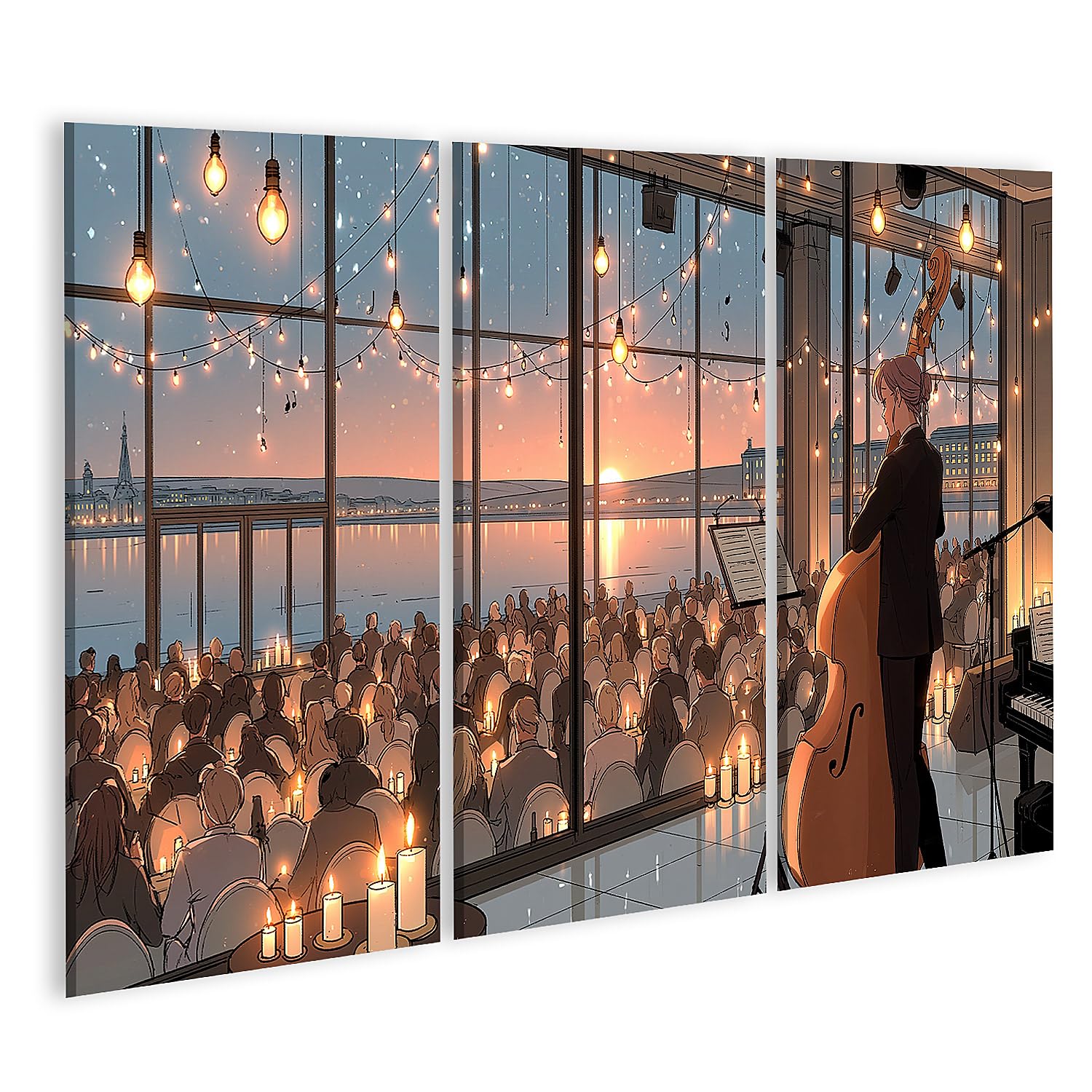 islandburner Quadro su tela suggestivo jazz club murale soggiorno perfetto per gli amanti della musica – 3 pezzi