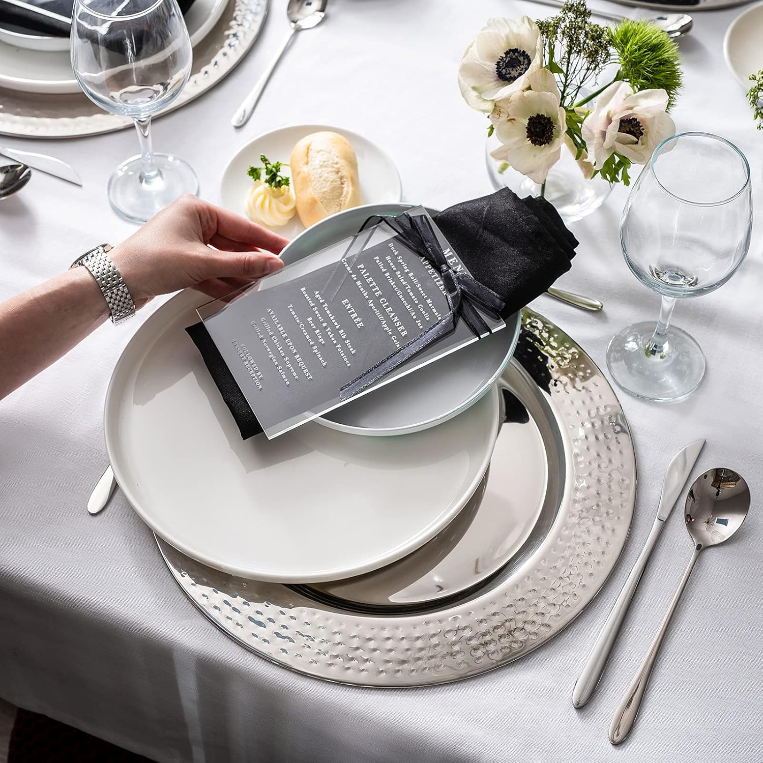 Stainless Charger Plate - 6 Pack - 13 inch Stainless Steel Chargers for Dinner Plates with Hammered Rim - Silver Charger Plates Set