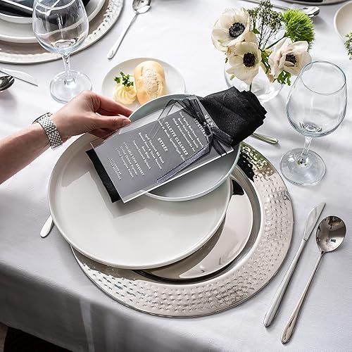 Miniatura 4 de Placa de carga de acero inoxidable, paquete de 6, cargadores de acero inoxidable de 13 pulgadas para platos llanos con borde martillado, juego de