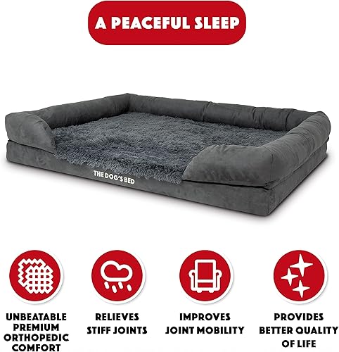 Miniatura 47 de The Dog's Bed, felpa gris XL, espuma viscoelástica sólida, alivio del dolor: artritis, displasia de cadera y codo, poscirugía, cojera, apoyo, negro,
