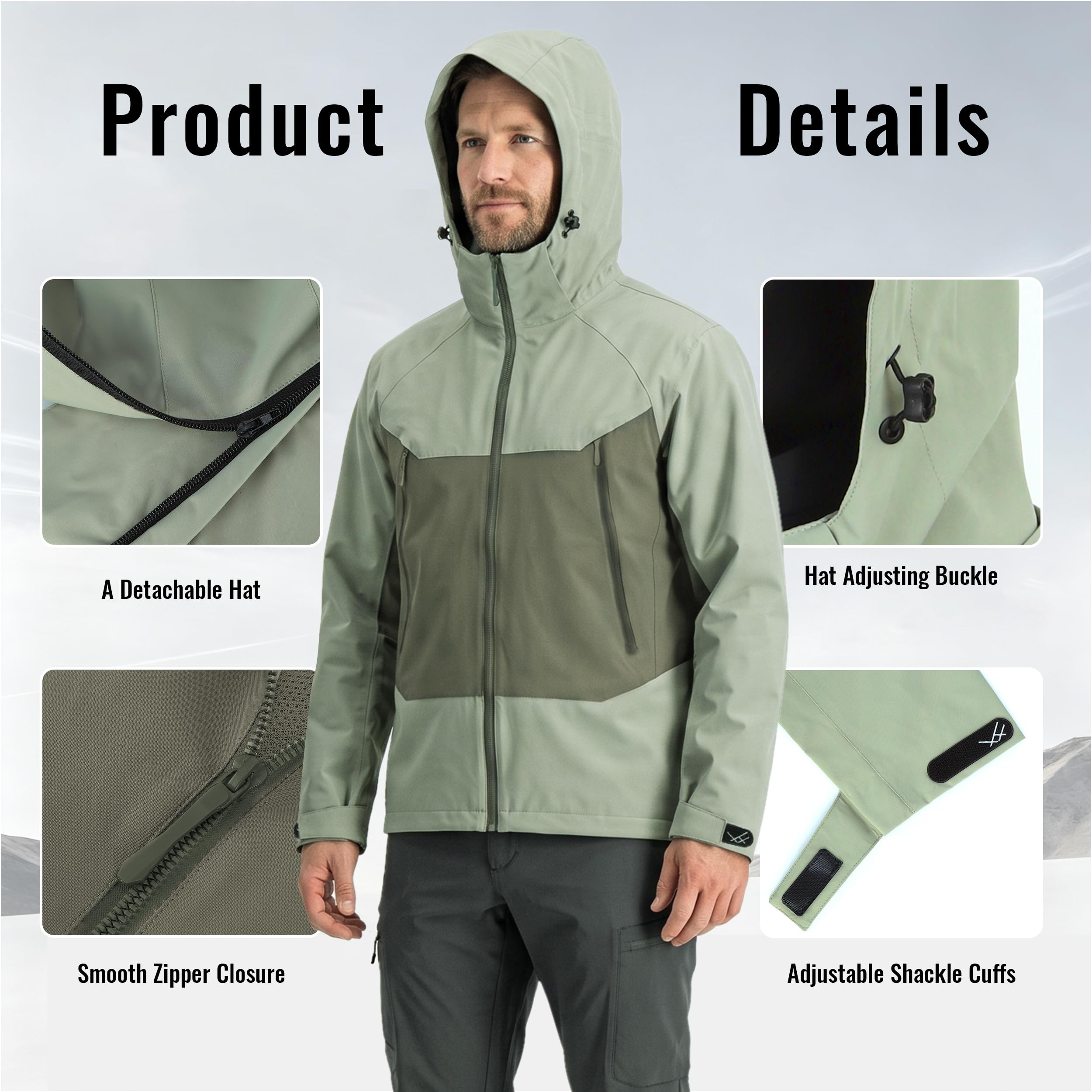 SUKUTU Chaqueta impermeable da uomo Abrigo al aire libre impermeable ligero excursión chaqueta color bloqueado capuchón cappello