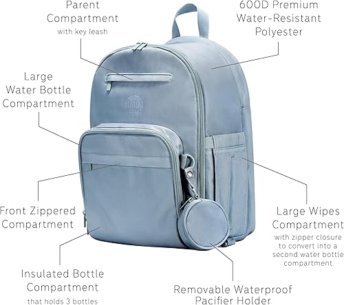 Miniatura 4 de uninni Mochila grande para pañales para mamás y papásBolsa de pañales para bebés con cambiador portátil, estuche de chupete extraíble - Negro,