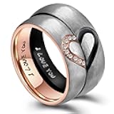 His & Hers Real Love Heart Promise Ring Stainless Steel Couples Wedding Engagement Bands Top Ring, 6mm