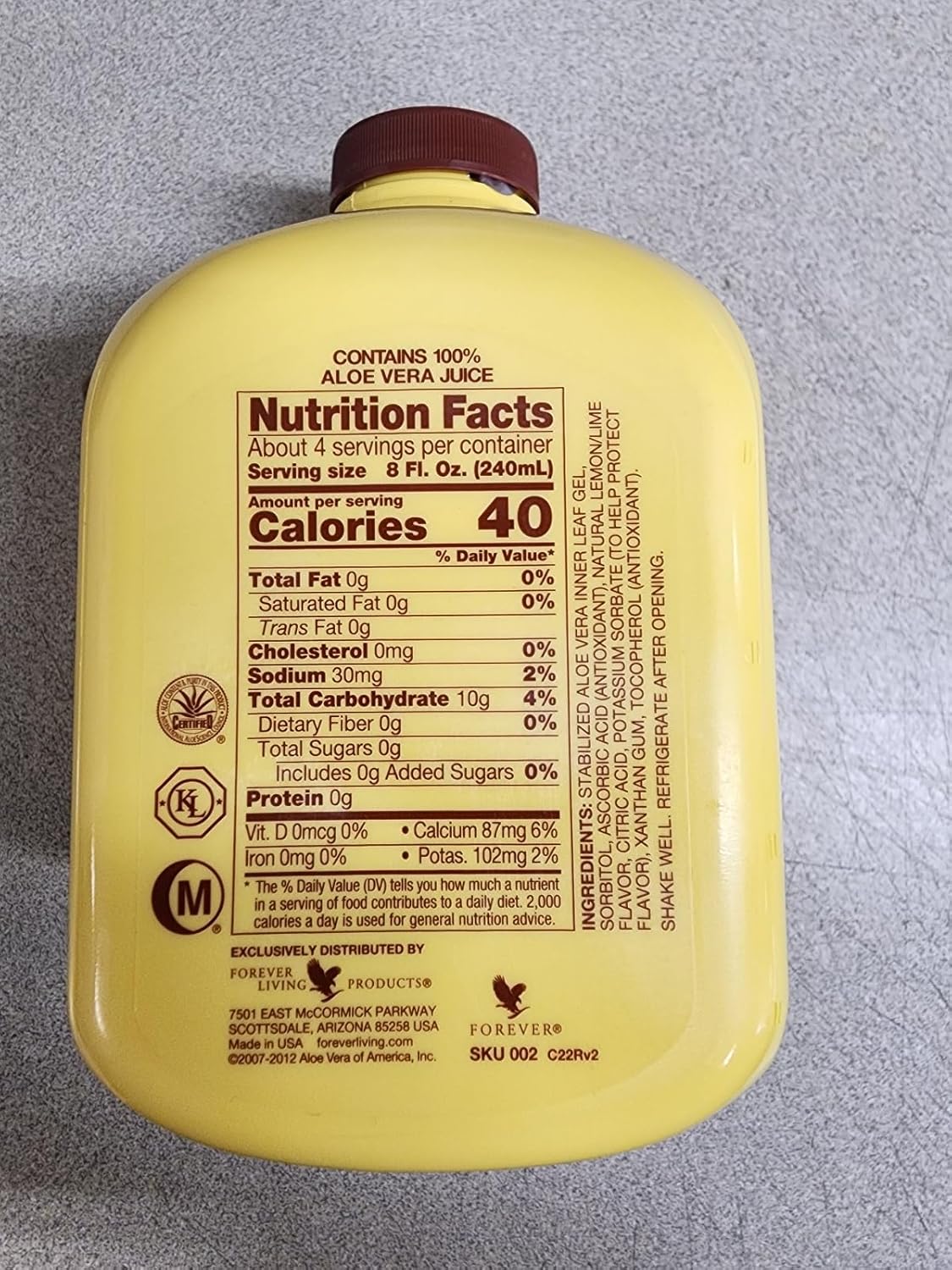 Aloe Vera Juice 33.8oz with Lemon Gel Flavor - Forever Retain The Quality That Nature Created