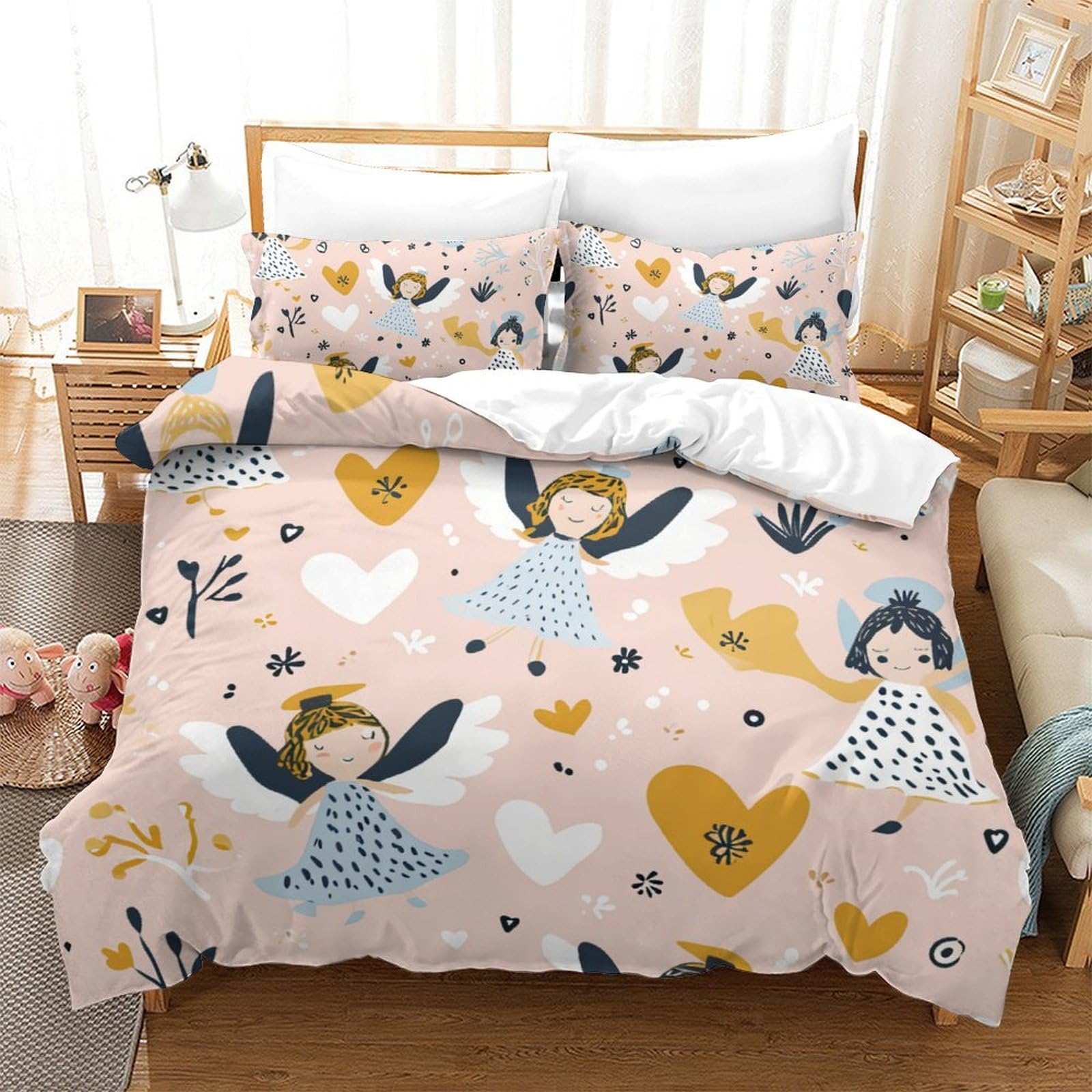 Housse de couette Les Anges 220x240 cm en microfibre avec 2 taies d'oreiller pour lit King
