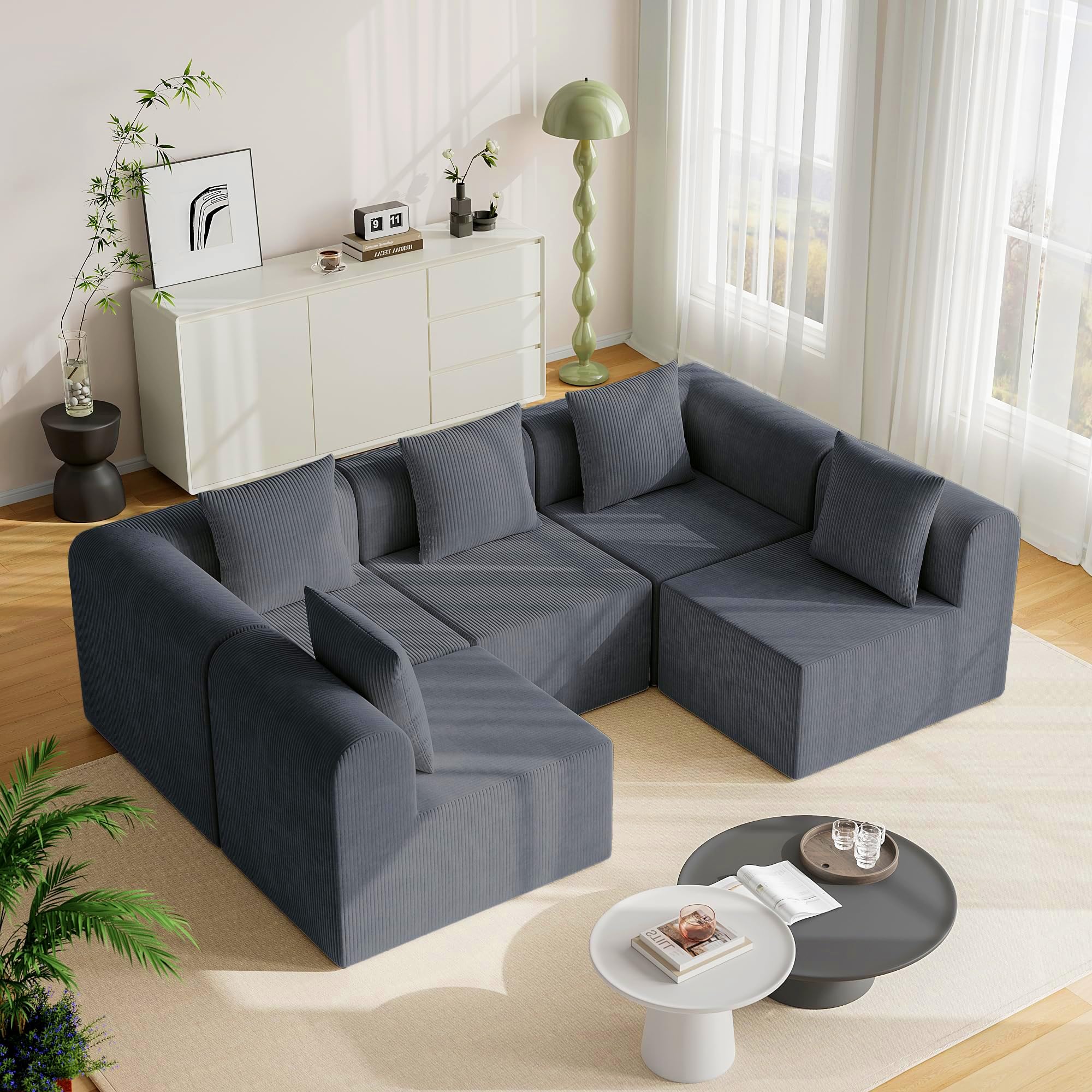 wanan 146'' Modular Sectional Couches for Living Room with Deep Seat, L-Shape Cloud Sofa Couch, High Density Memory Foam, Boneless Upholstered Couches, Easy Assembly(Dark Gray, 5 Seats)