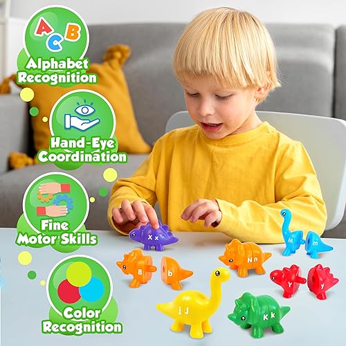 Miniatura 8 de Bambibo ABC - Juguetes a juego de dinosaurios  Paquete de 26 con caja de almacenamiento  Juguetes de aprendizaje del alfabeto de dinosaurio de doble