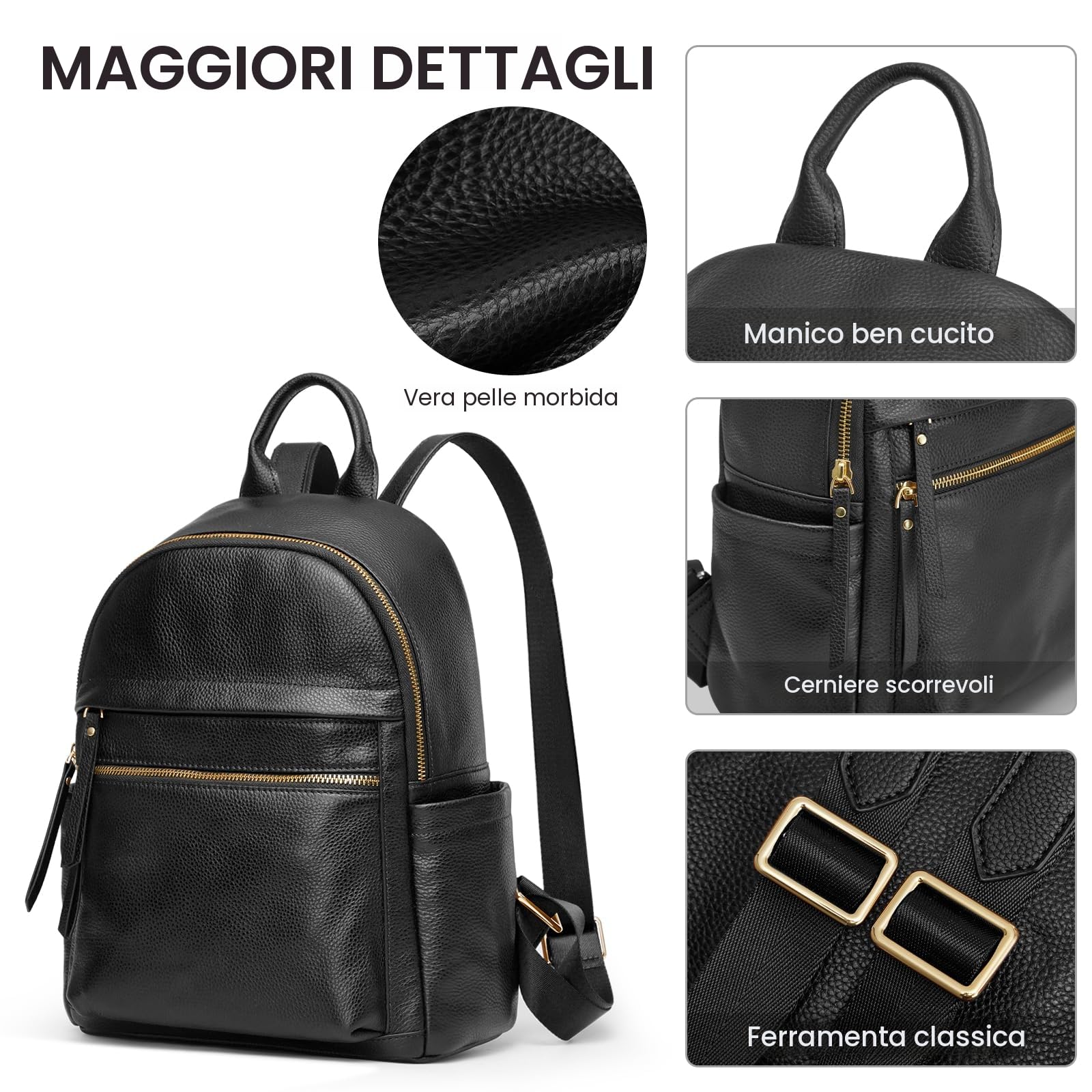 Kattee Borsa zaino in vera pelle per donna Borsa a tracolla elegante multifunzionale in morbida pelle per ufficio, shopping, viaggio