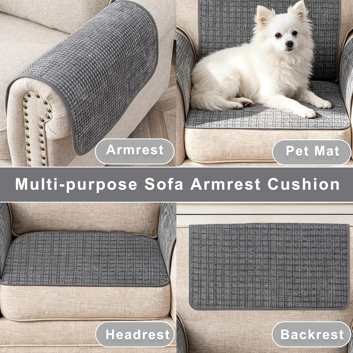 Couch Arm Covers, Sofa Arm Cover, Waterproof Armrest Covers, Anti-Slip Pet Proof Armrest Protectors for Couch Loveseat Armchair Headrest, Arm Chair Covers Set of 2
