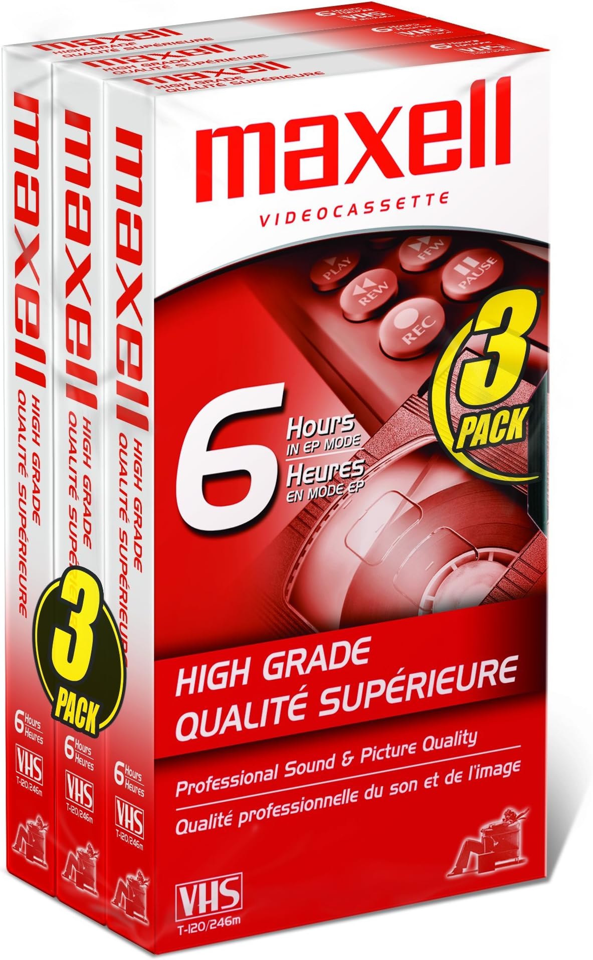 High Grade T-120 VHS Tape, 3 Pack