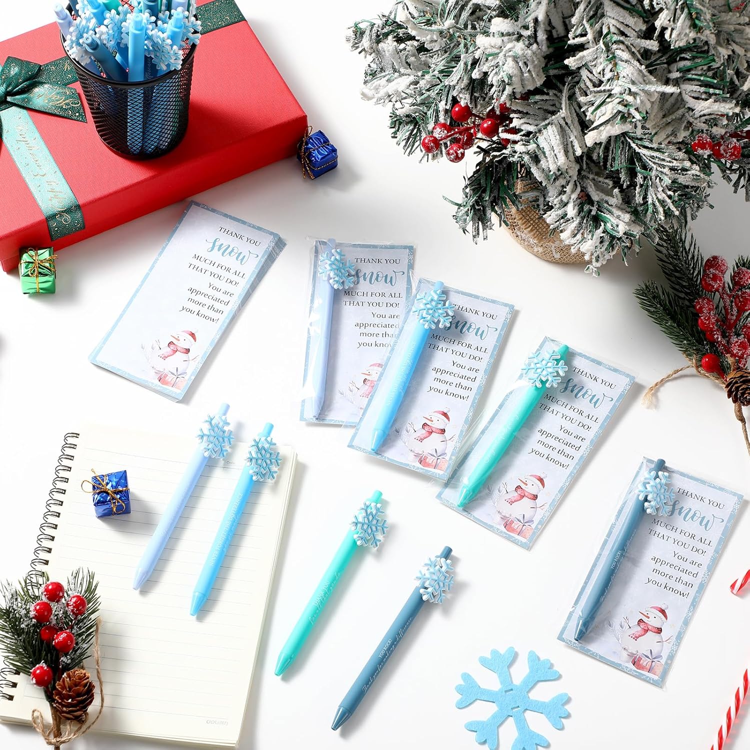 Sayglossy 30 Sets Employee Christmas Appreciation Gift Bulk Snowflake Ballpoint Pen Inspirational Ballpoint Pen with Thank You Card Employee Appreciation Gift for Staff Teacher Coworker (snowflake)
