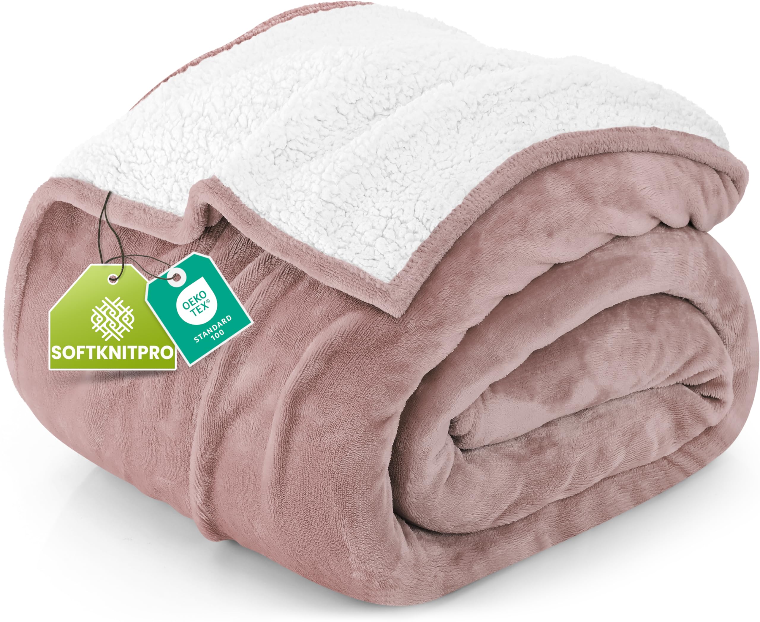 bedding sherpa blanket california king size (rose pink, 102x96 inches) - soft lightweight plush fleece reversible blanket for bed, sofa, couch, camping and travel