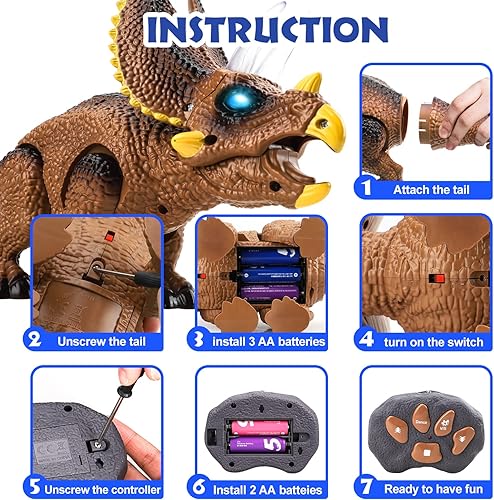 Vista 27 de STEAM Life Juguete de dinosaurio iluminado con control remoto para niños de 3 a 7 años + con sonido rugido realista, robot electrónico T rex