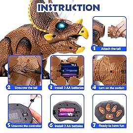 STEAM Life Remote Control Dinosaur Toys for Kids Light Up & Realistic Roaring Sound, Electronic Triceratops Dinosaur Toys, Dinosaur Robot Toy for Kids, Boy Toys for Ages 3-7 Years Old