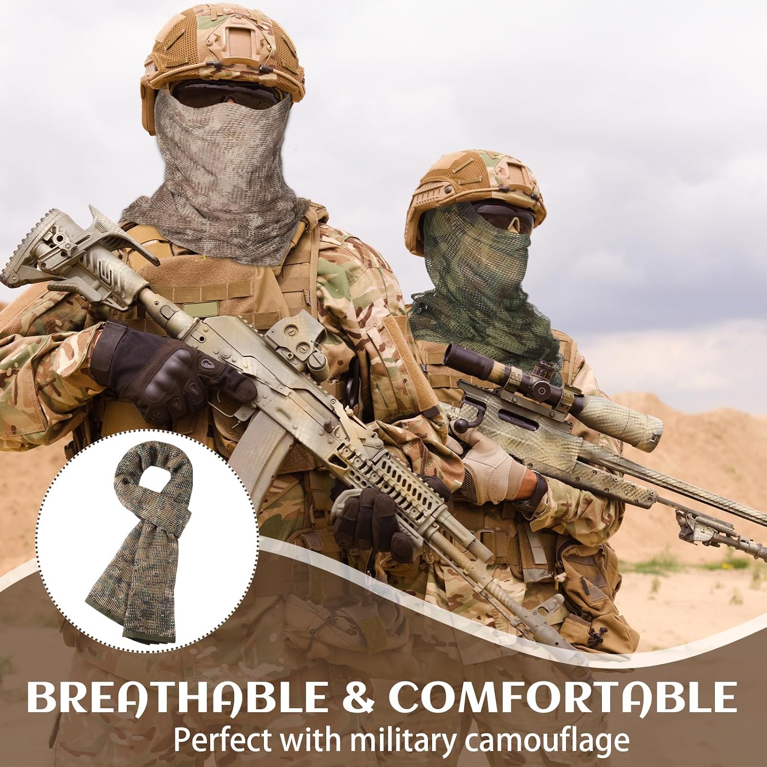 Ramede 4 Pcs Sniper Veil Mesh Net Camo Scarf Neck Scarves for Men Outdoor Camouflage Head Neck, 4 Designs
