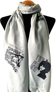 Siouxsie Sioux scarf. Grey scarf with vintage retro poster prints