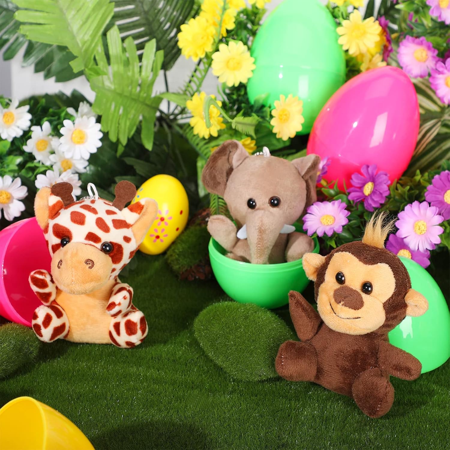 Skylety 12 Pieces 4.8 Inch Stuffed Easter Eggs Filled Easter Eggs with Toys Stuffed Forest Animals Cute Easter Eggs with Stuffed Animals Plush Elephant Giraffe Tiger Easter Theme Party Favor