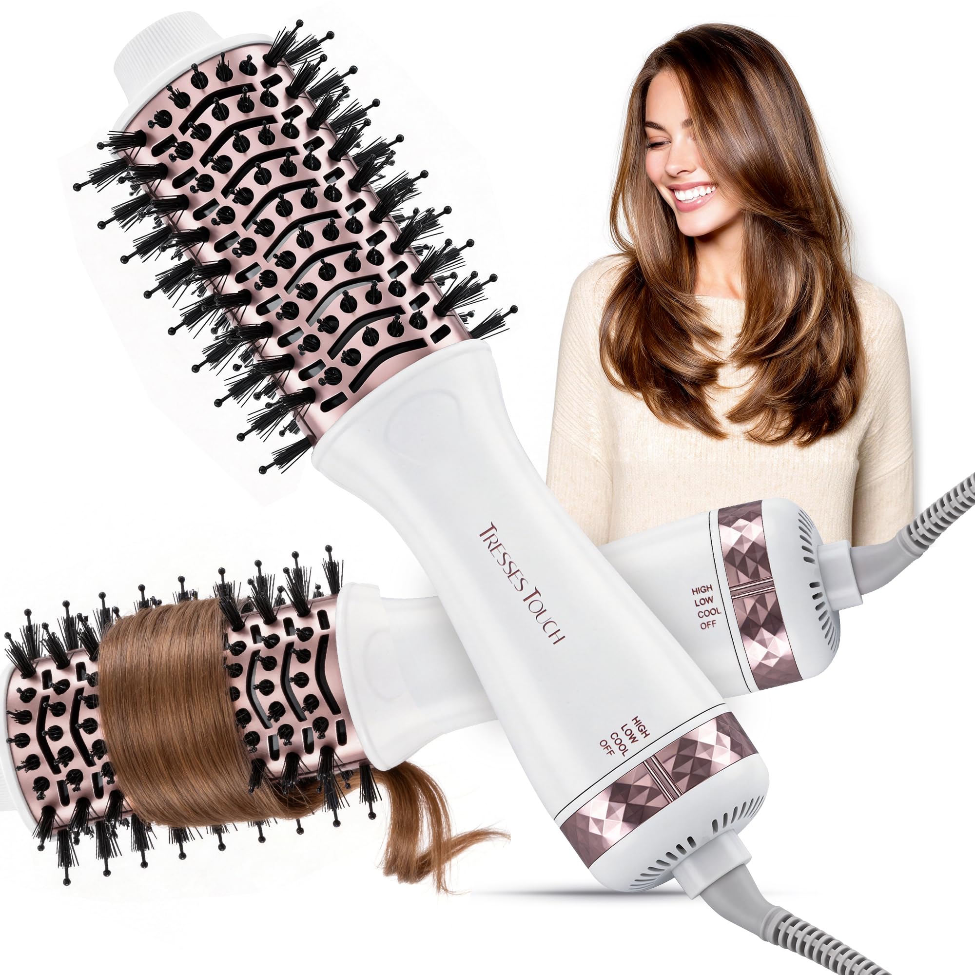 4-in-1 Hair Dryer Brush, Mini Blow Dryer Brush 2 Inch, Travel Brush Dryer Mini for Hot Air/Cold Setting/Styler/Volumizer/Straightener/Curler