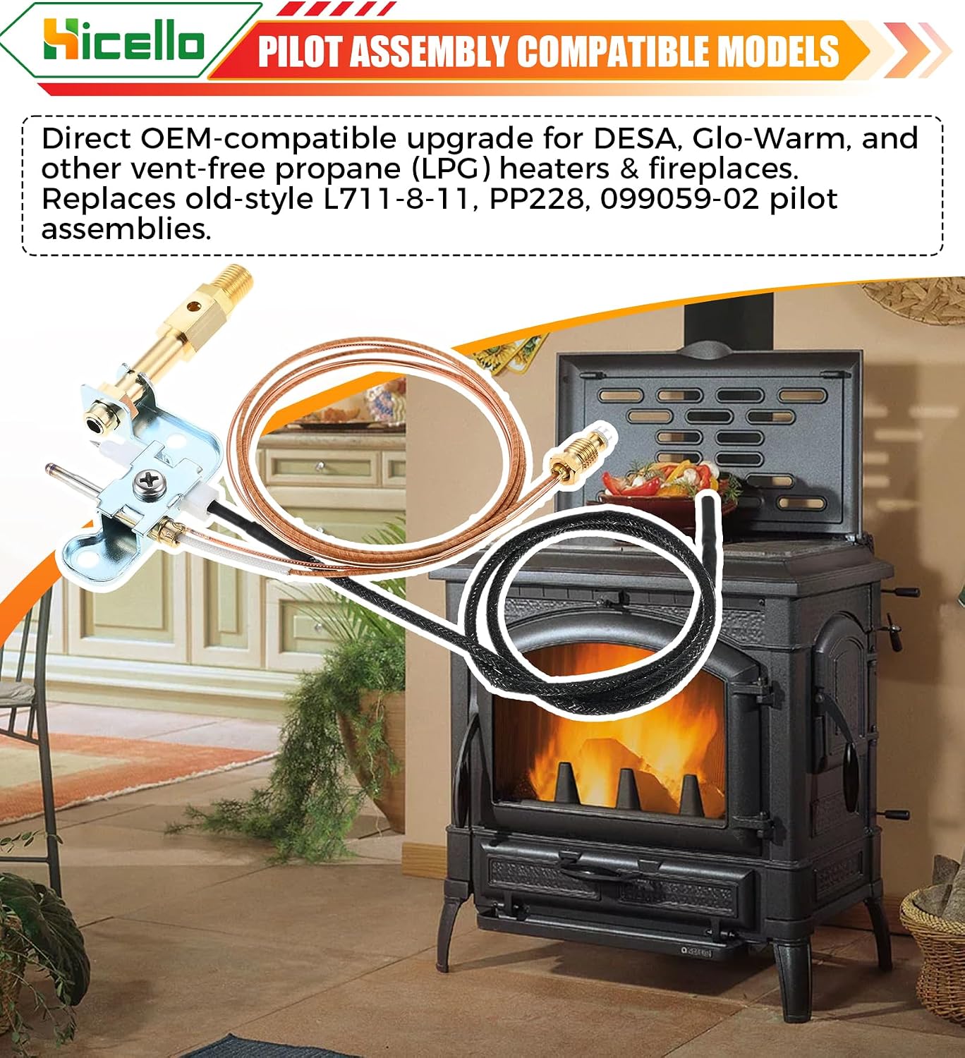 110803-02 LPG Pilot ODS Repair Kit for DESA Vent-Free Propane Heaters & Fireplaces - Replacement Pilot Bracket, Thermocouple & Igniter Wire - Compatible with GP30, GWP30, WMP20T & More