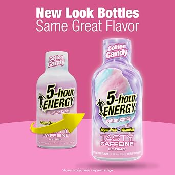 5-hour ENERGY COTTON CANDY Flavor, 6 Count, 1.93 Fl Oz Energy Shot, Extra Strength, Amino Acids, B Vitamins, Sugar Free and Zero Calories