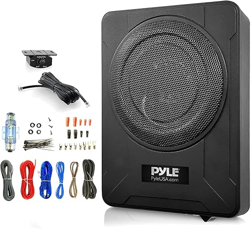 Pyle PLBX8A 8 600 vatios de potencia máxima de bajo perfil, compactas, cerradas, entradas de bajo y alto nivel, sistema de subwoofer activo