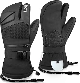MCTi Snowboard Gloves with Wrist Guard 3-Finger Waterproof Mittens for Winter Snow Skiing