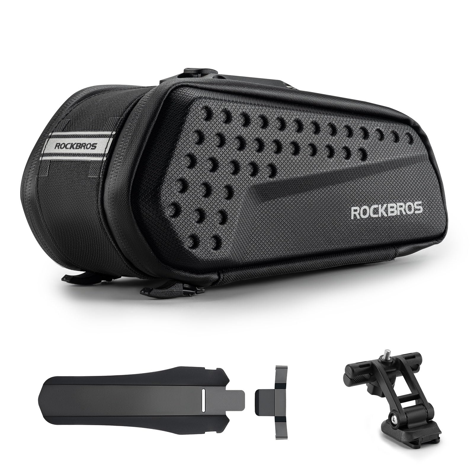 ROCKBROS Borsa Bici Sella Borse Sottosella Posteriore Bicicletta MTB Strada Grande Capacità 1.3L Rigido con Parafango Striscia Riflettente Accessori per Ciclismo, Nero