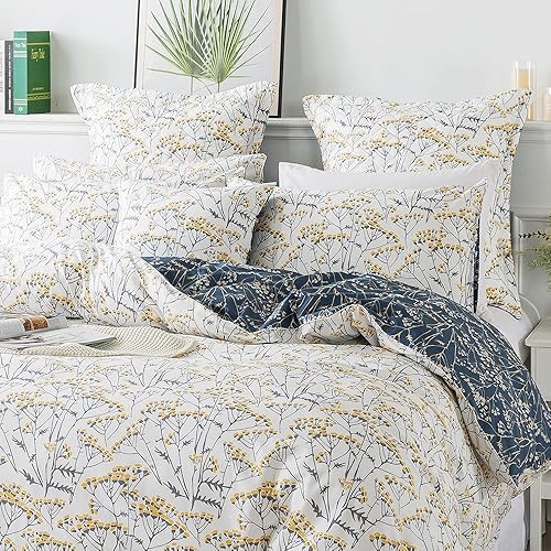 Miniatura 8 de FADFAY Juego de funda de edredón tamaño individual XL, 100 % algodón, color blanco y azul marino, reversible, para dormitorio universitario, juego
