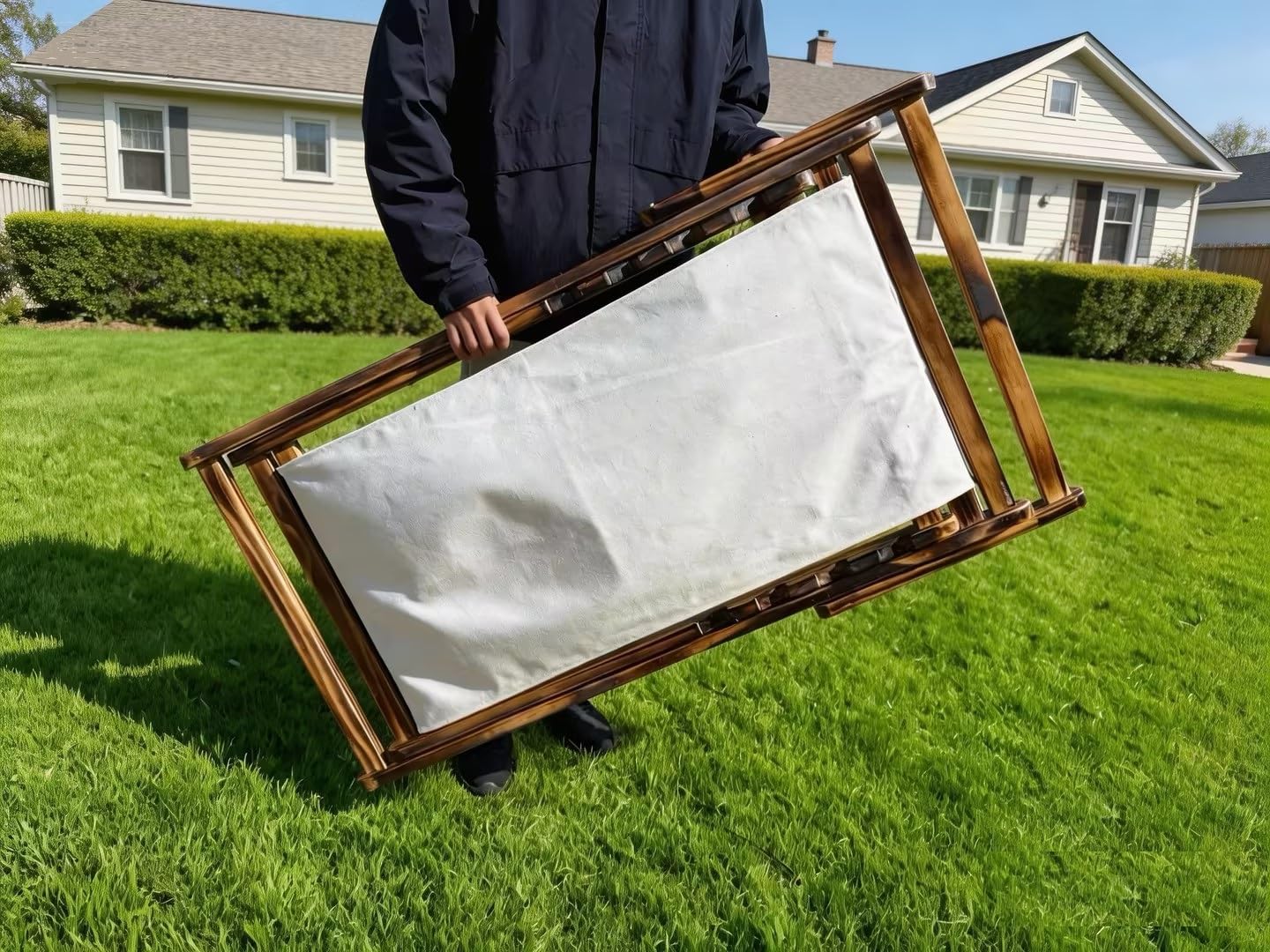 Heehee Tumbonas de Madera, Gran tamaño y Anchura Extra, con Altura Ajustable; sillas Plegables; tumbonas de Madera para jardín y Exterior, Ideales para la Playa y la Piscina, con suspensión de Lona
