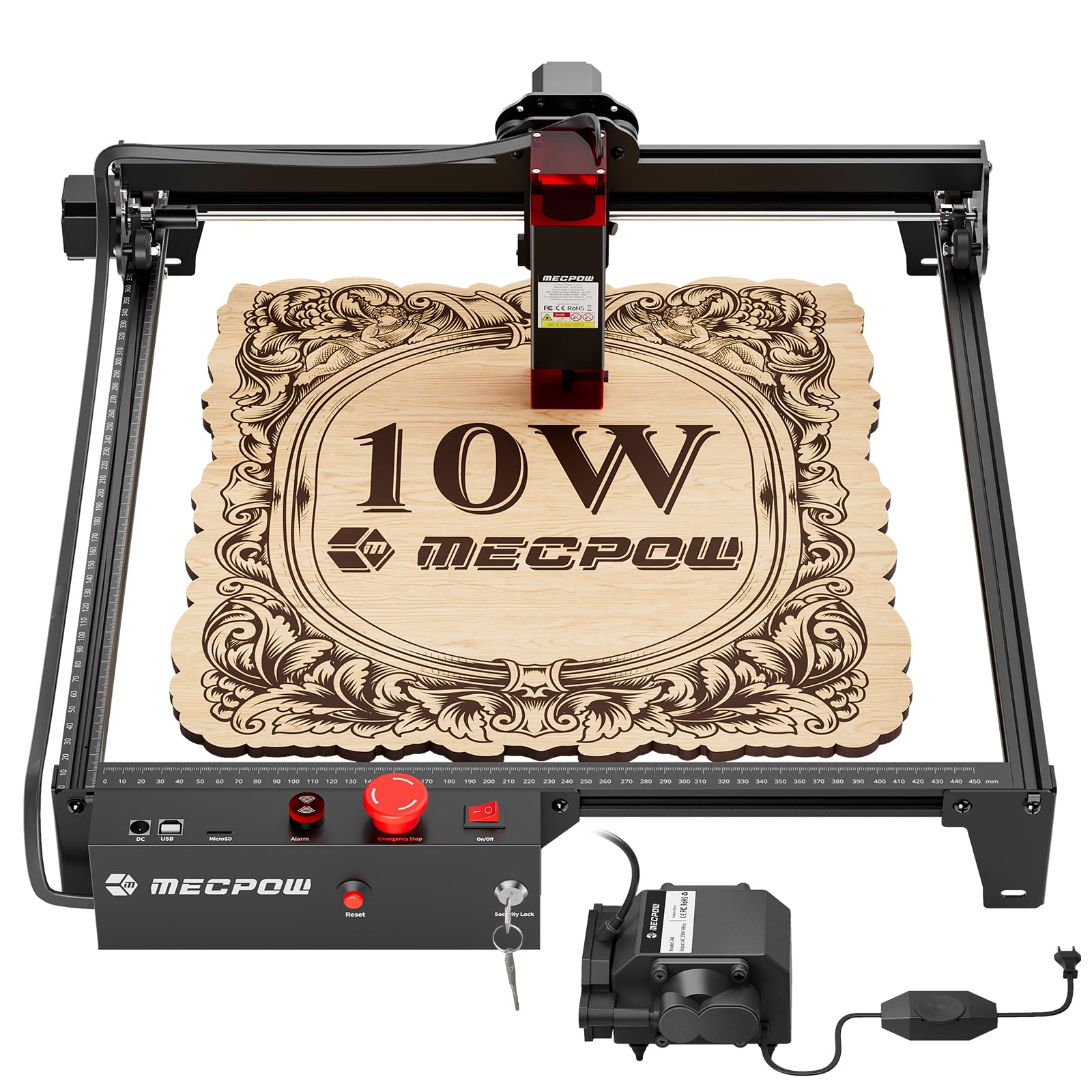 X3 Pro Graveur Laser avec Air Assist, 10W Machine à Graver Laser, CNC Cutter Laser Haute avec Arrêt d'Urgence, Détection de Flamme et de Gyro, AdaptéE Au Bois, MéTal, Verre Acrylique
