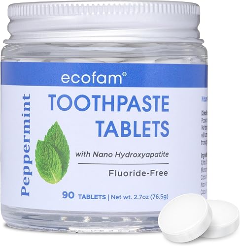 Tabletas masticables de pasta de dientes 90 pestañas de menta natural Tarro de vidrio sin residuos Sin flúor con nano hidroxiapatita Fabricado