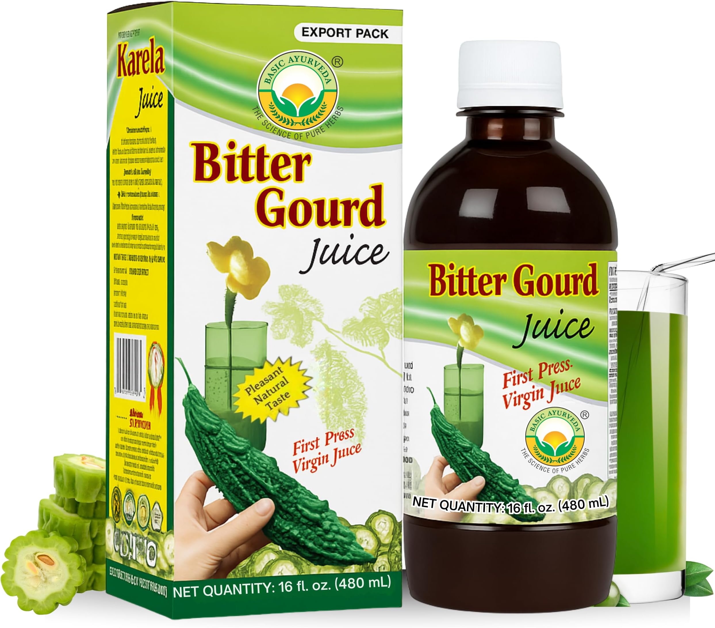Basic Ayurveda Bitter Gourd (Karela) Juice | 16.23 Fl Oz (480ml) | Natural Bitter Melon Juice for Detox Support | Plant Based Ayurvedic Herbal Drink | for Liver Health, Digestion & Immunity