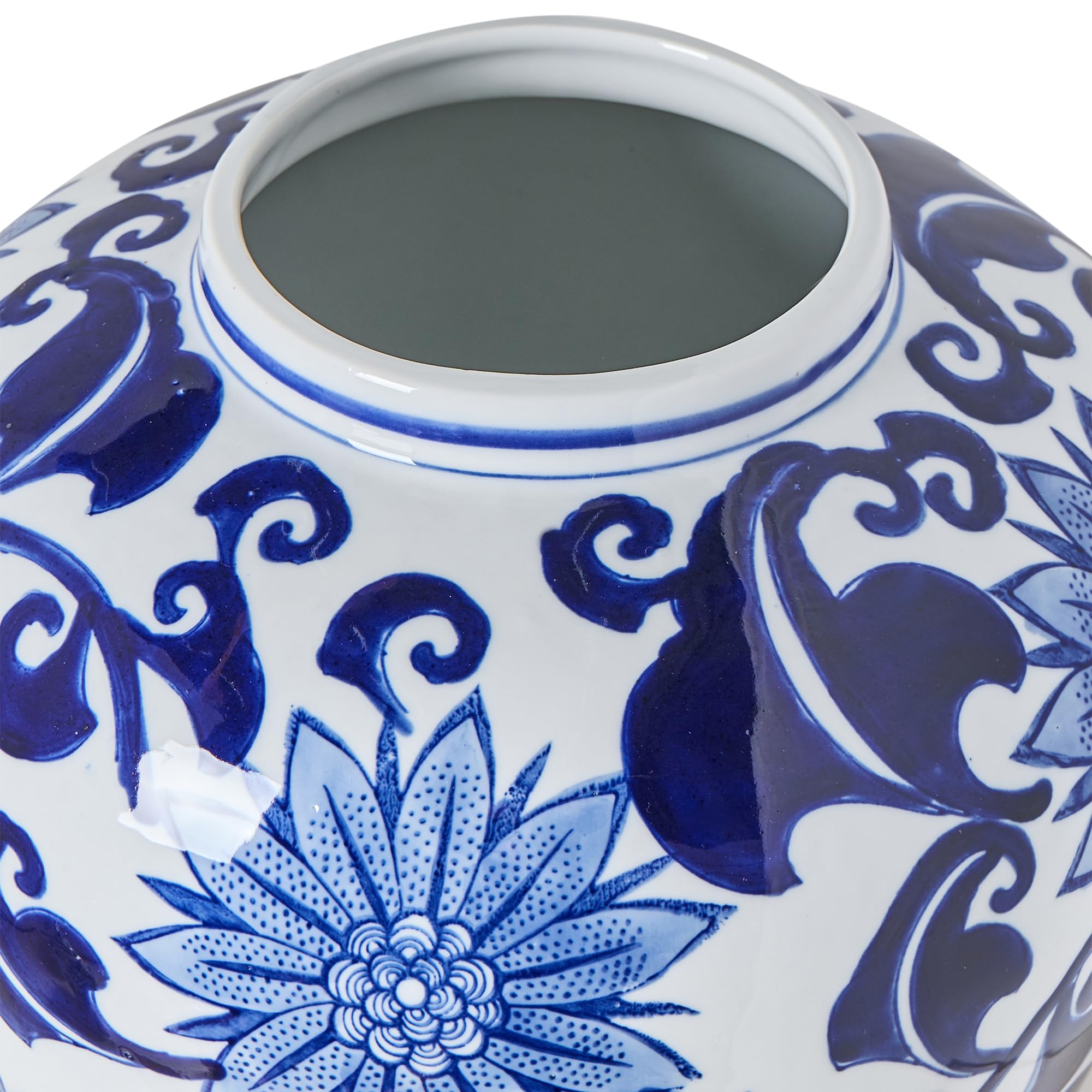Blumenvase groß rund Porzellan weiß/blau handgemacht 35 cm hoch Girona