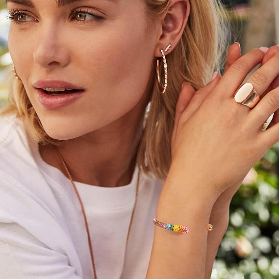 Bracciale Polsino Regolabile Con Occhi Malvagi E Strass – Acciaio Inox Placcato Argento 18K - 2