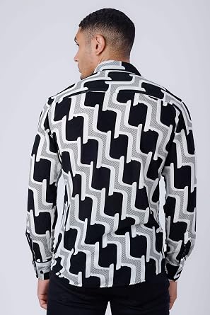 Barabas Men's Geometric Stretch See Through Long Sleeve Shirt 4B87