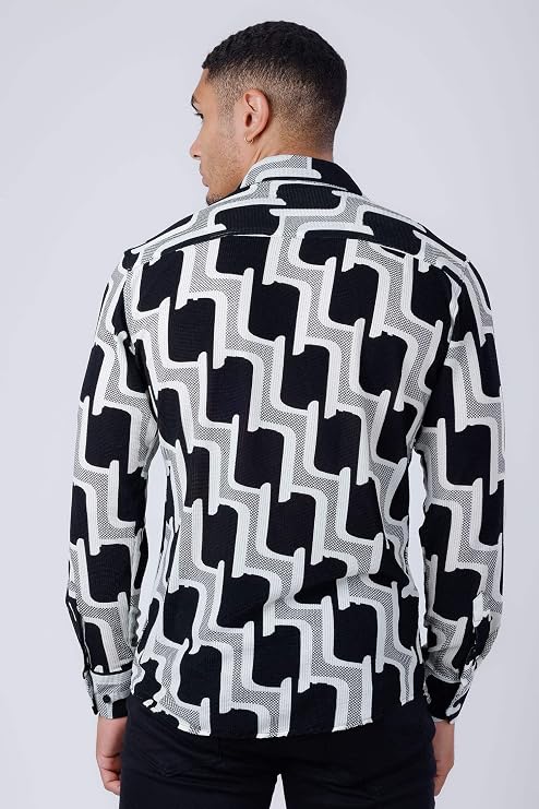 Barabas Men's Geometric Stretch See Through Long Sleeve Shirt 4B87