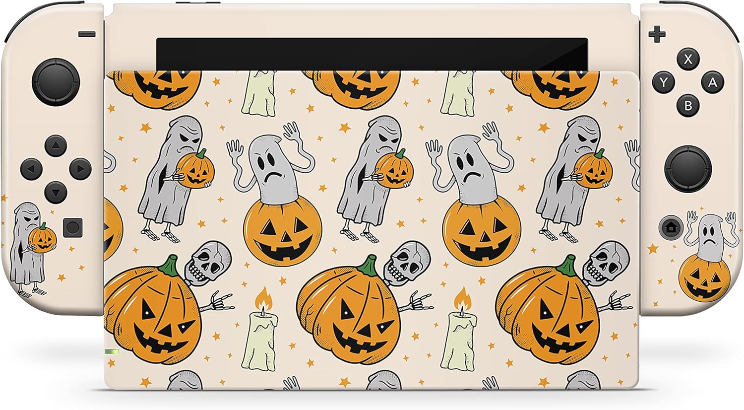 Tacky Design Halloween Skin Compatible with Nintendo Switch Skin Wrap Cover, Pumpkin Skin for Nintendo Switch Stickers, Premium Vinyl 3M Full Wrap Decal, Compatible with Joy-Con, Console, Dock
