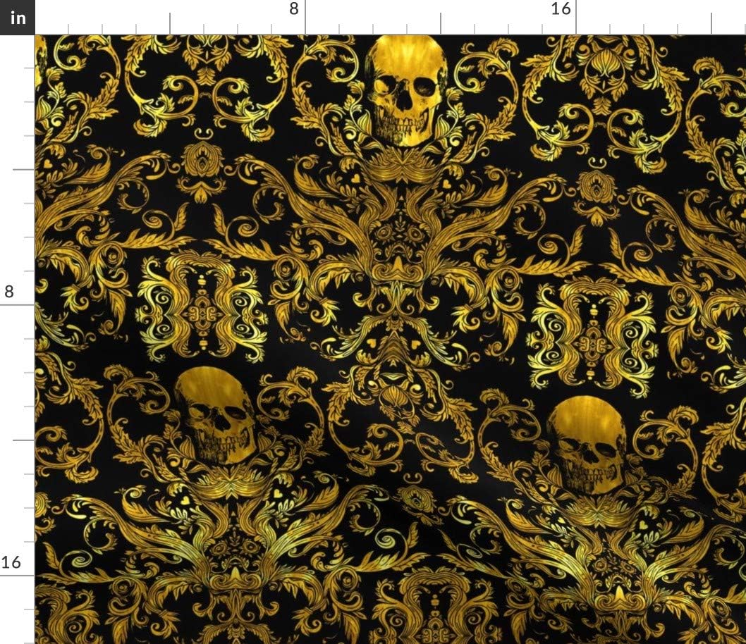 Spoonflower Fabric - Damask Gold Halloween Skull Spooky Pirate Printed on Petal Signature Cotton Fabric Fat Quarter - Sewing Quilting Apparel Crafts Decor