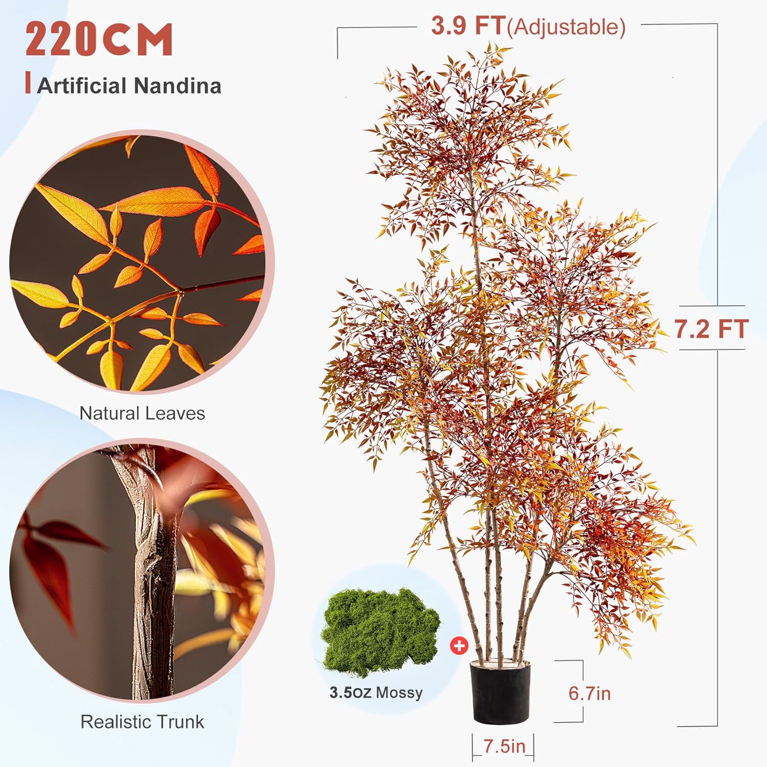 Faux Bamboo Plant Artificial Nandina Tree 7.2FT Artificial Plants Realistic 90% Better Coverage Faux Plant Bamboo Plants Faux Floor Plant in Pot for Home & Office Decor (Red, 7.2ft) - Image 3
