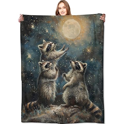 Raccoon Blanket Starry Night Throw Blankets,Birthday Gifts for Kids Adult & Wildlif...