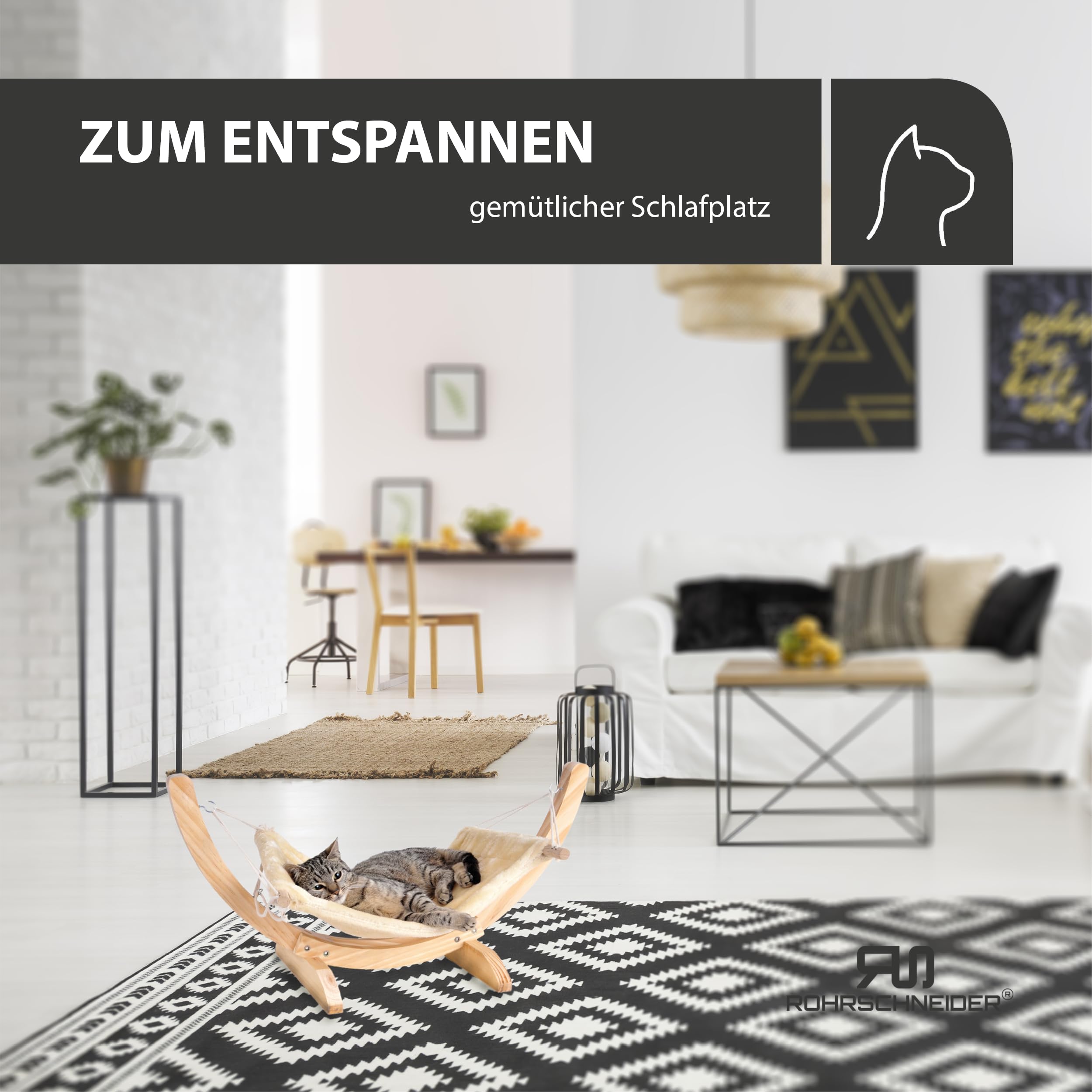 Rohrschneider Katzenhängematte Cat Relax | Hängematte Katze (Beige)