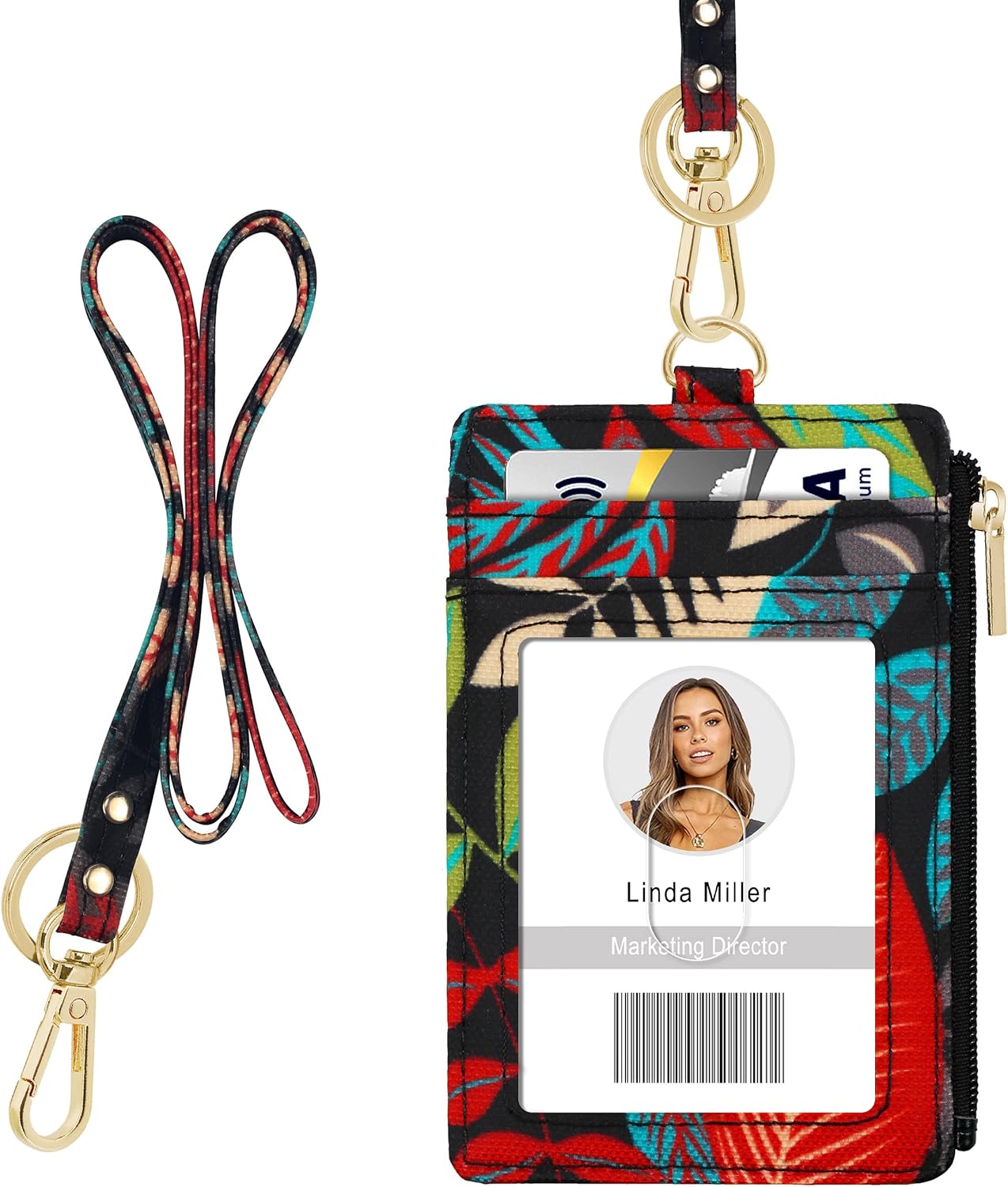 ID Badge Holder with Lanyard, Vertical Flower ID Badge Card Holder with 1 Clear ID