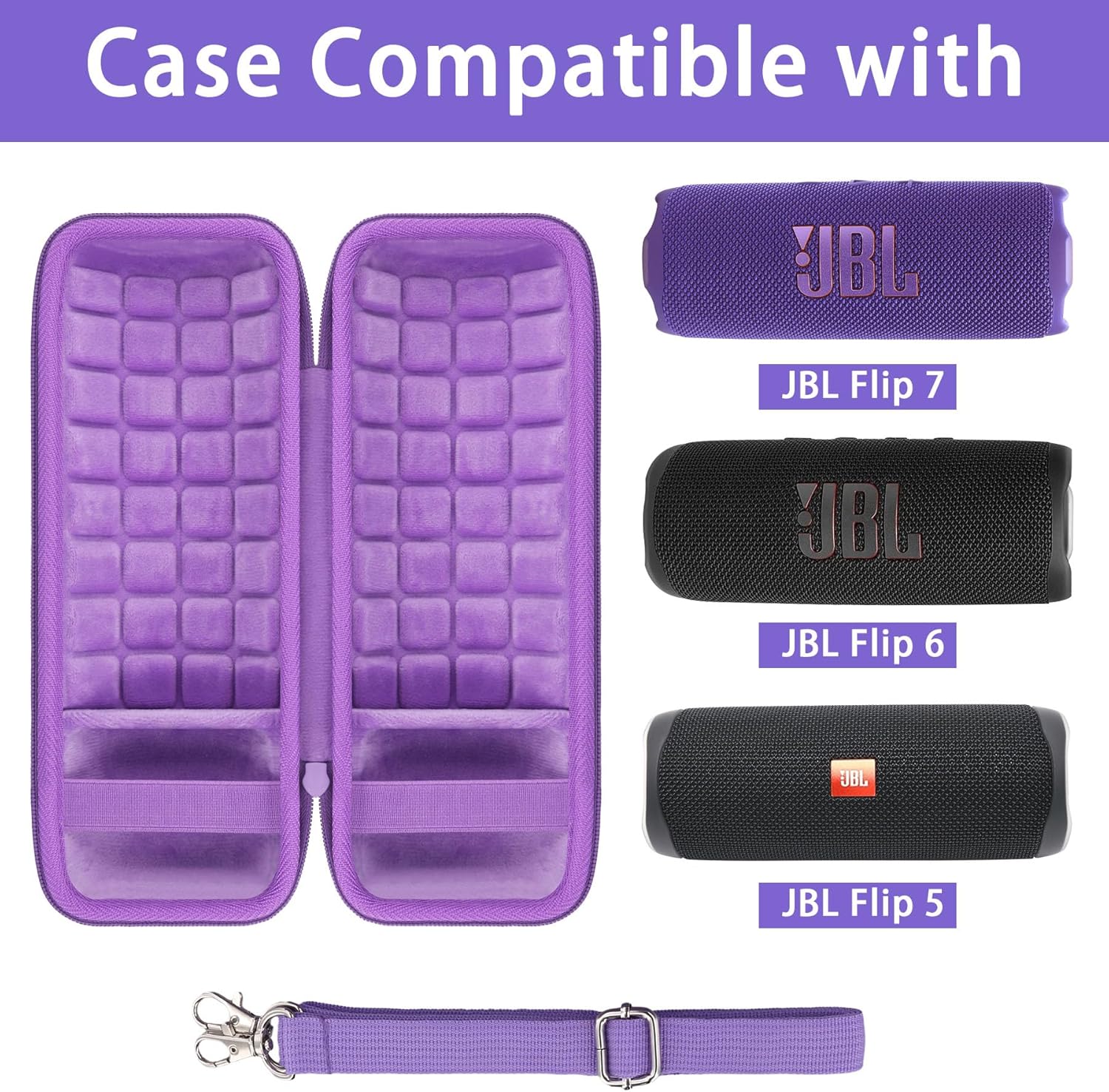 co2CREA Hard Travel Case Replacement for JBL Flip 7 Flip 6 FLIP 5 Waterproof Portable Bluetooth Speaker (Purple Case) - Image 2