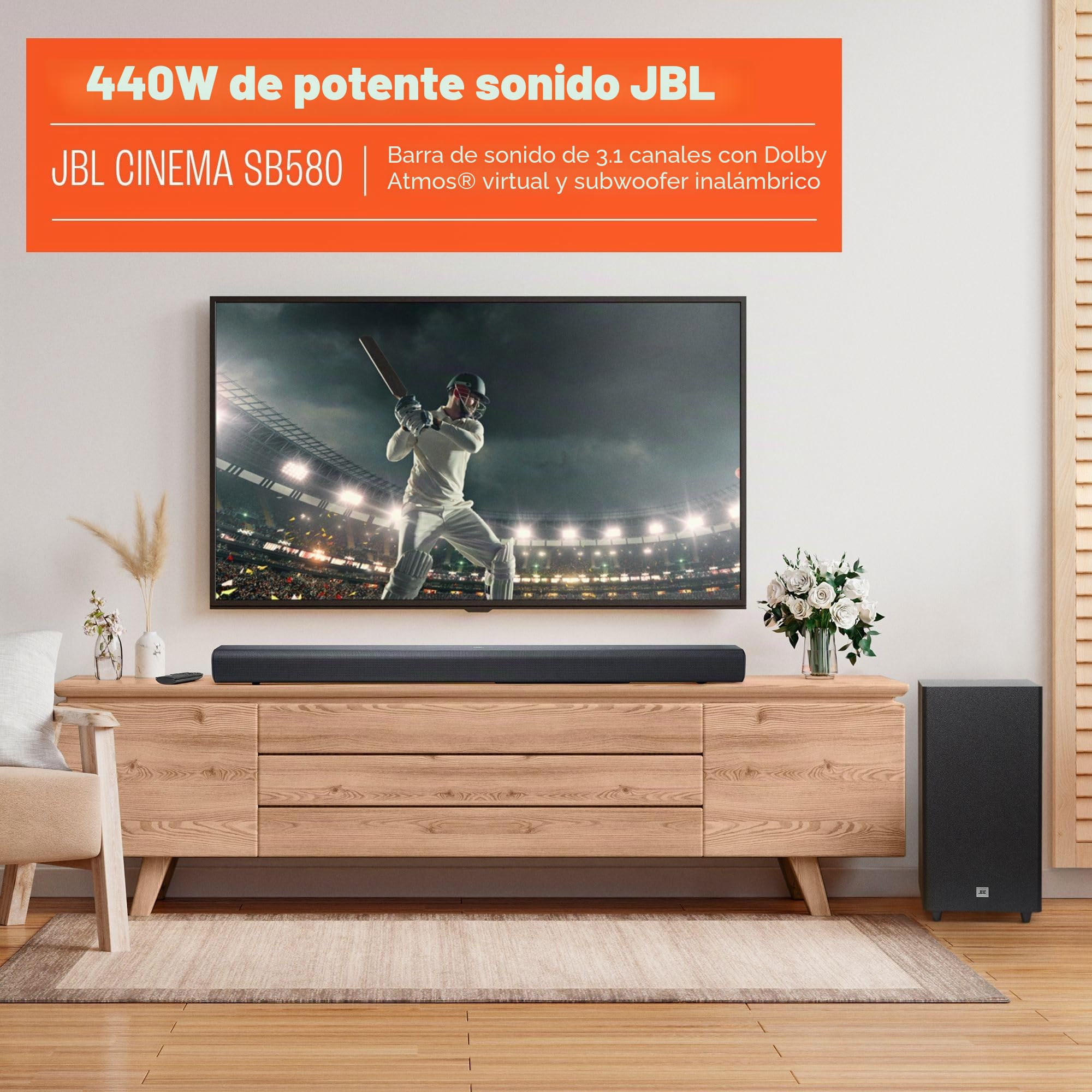 JBL Cinema SB580 - Barra de Sonido 3.1 y subwoofer inalámbrico