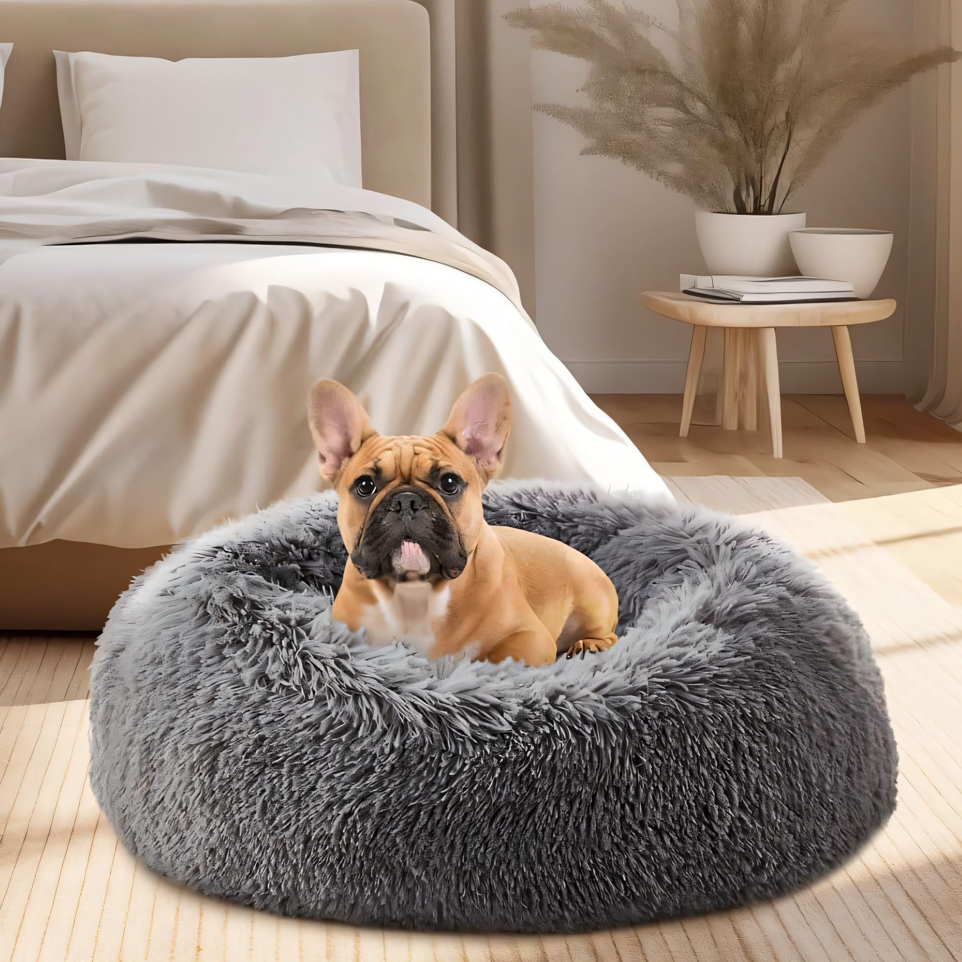 QOFLY Cama para Perros Cama para Gatos Cama Lavable para Perros Donut Sofá Redondo de Felpa Suave para Perros con Cama Inferior Impermeable