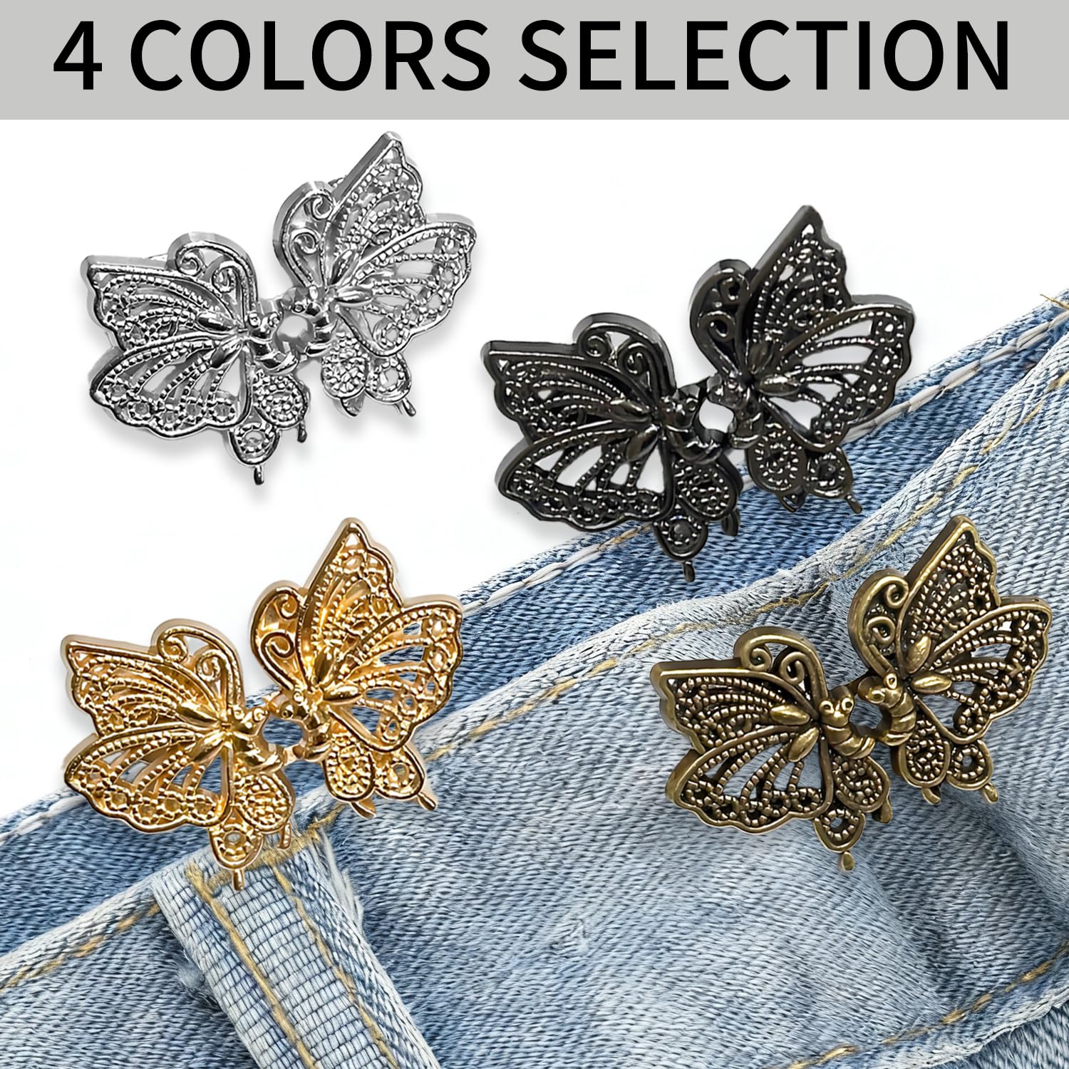4 Paia Di Clip A Stella Per Vestiti – Regolabili, Senza Cuciture, In Metallo, Per Jeans, Gonne, Maniche (oro, Argento, Nero, Bronzo)